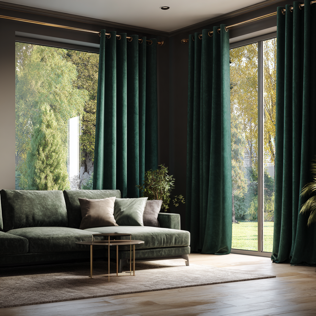 Hunter Green Velvet Blackout Eyelet Curtain