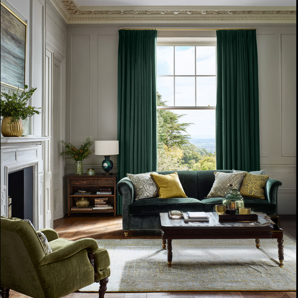 Hunter Green Velvet Blackout Pencil Pleat Curtain