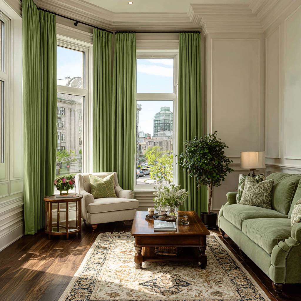 Moss Green Velvet Blackout Pencil Pleat Curtain