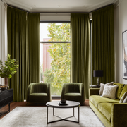 Olive Green Velvet Blackout Pencil Pleat Curtain