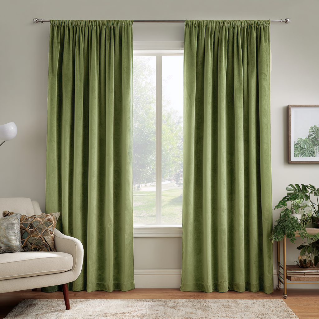 Moss Green Velvet Blackout Rod Pocket Curtain