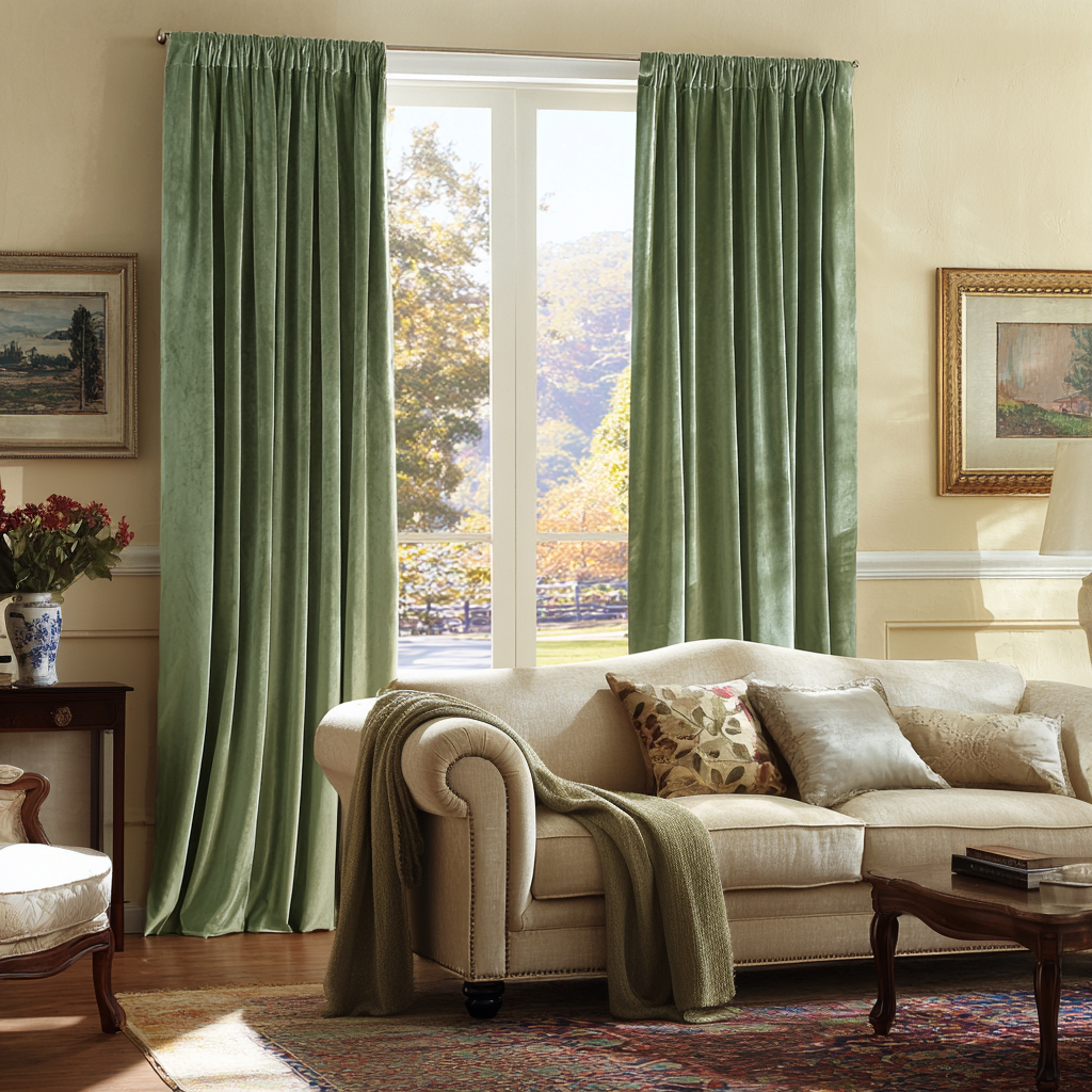 Sage Green Velvet Blackout Rod Pocket Curtain