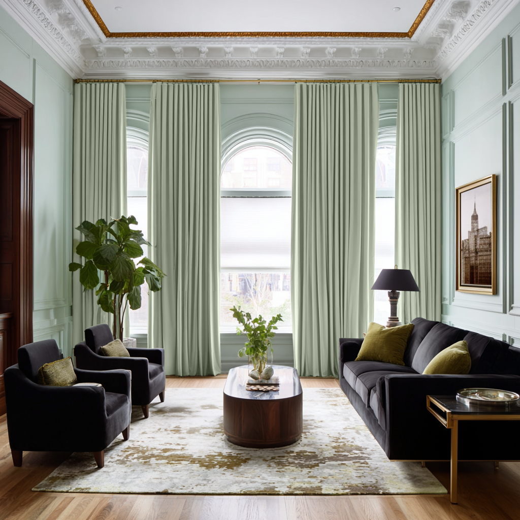 Mint Green Velvet Blackout S-Fold Curtain