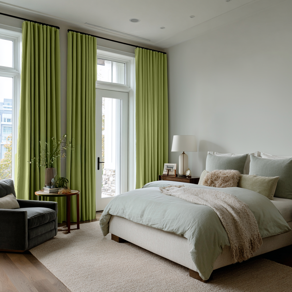 Moss Green Velvet Blackout S-Fold Curtain