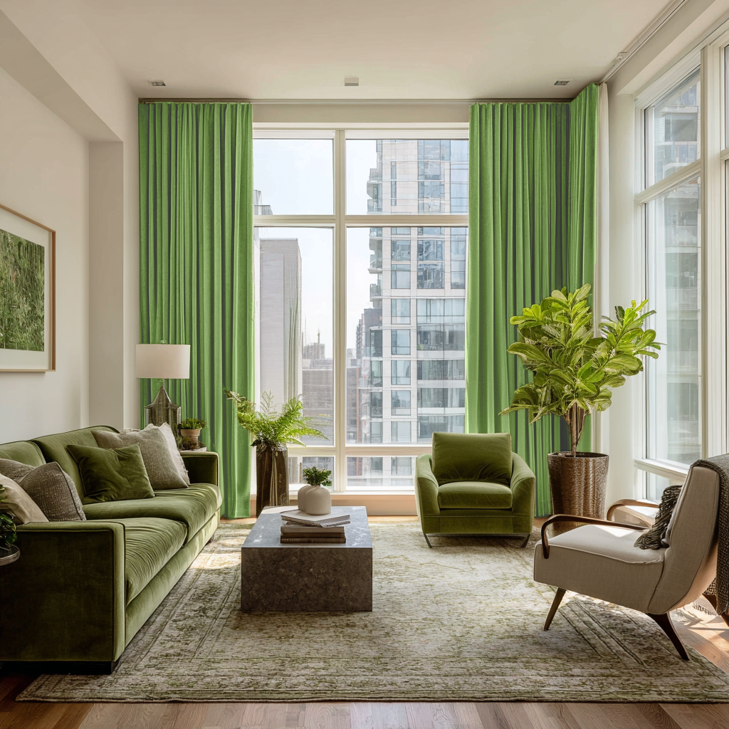 Light Green Velvet Blackout S-Fold Curtain