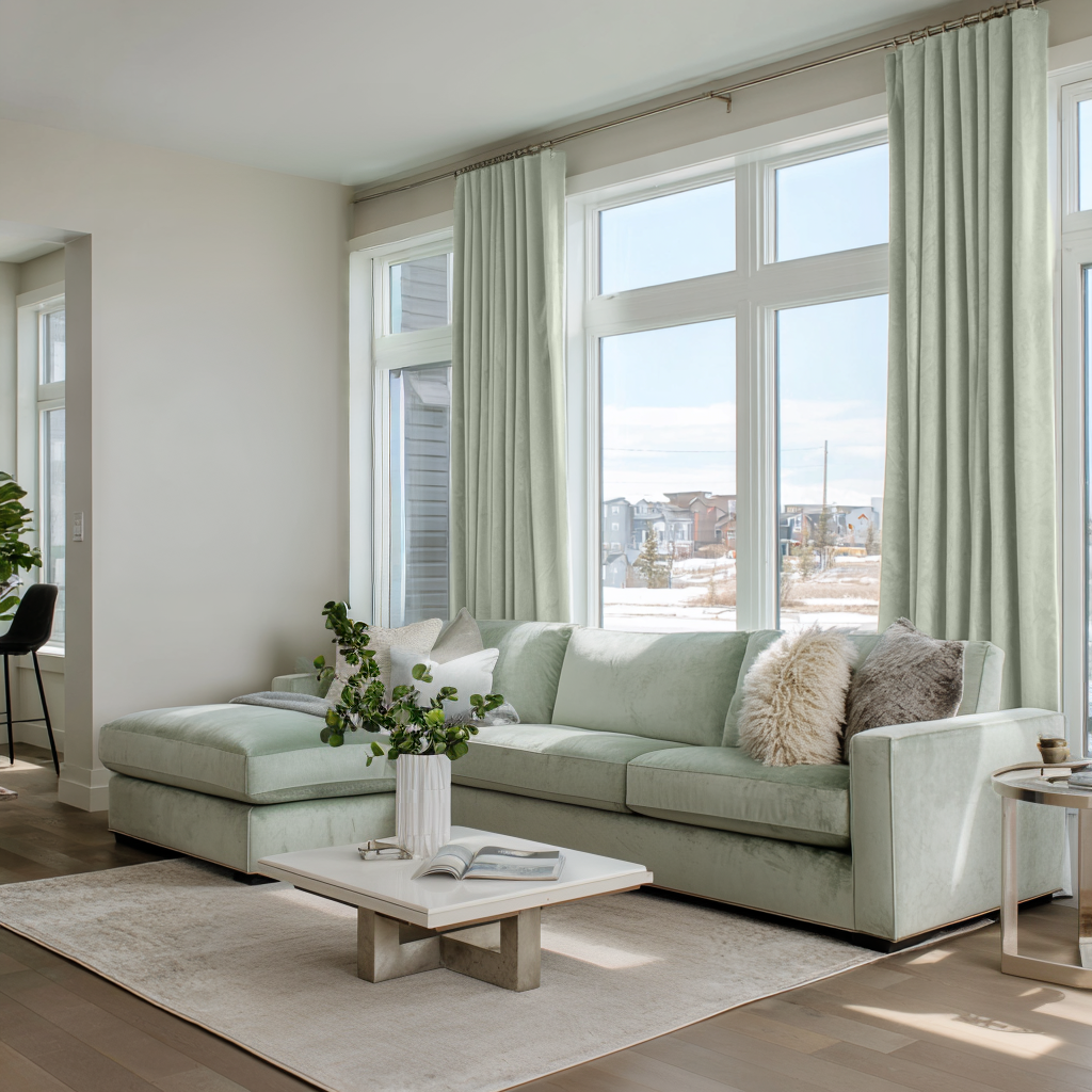 Mint Green Velvet Blackout S-Fold Curtain