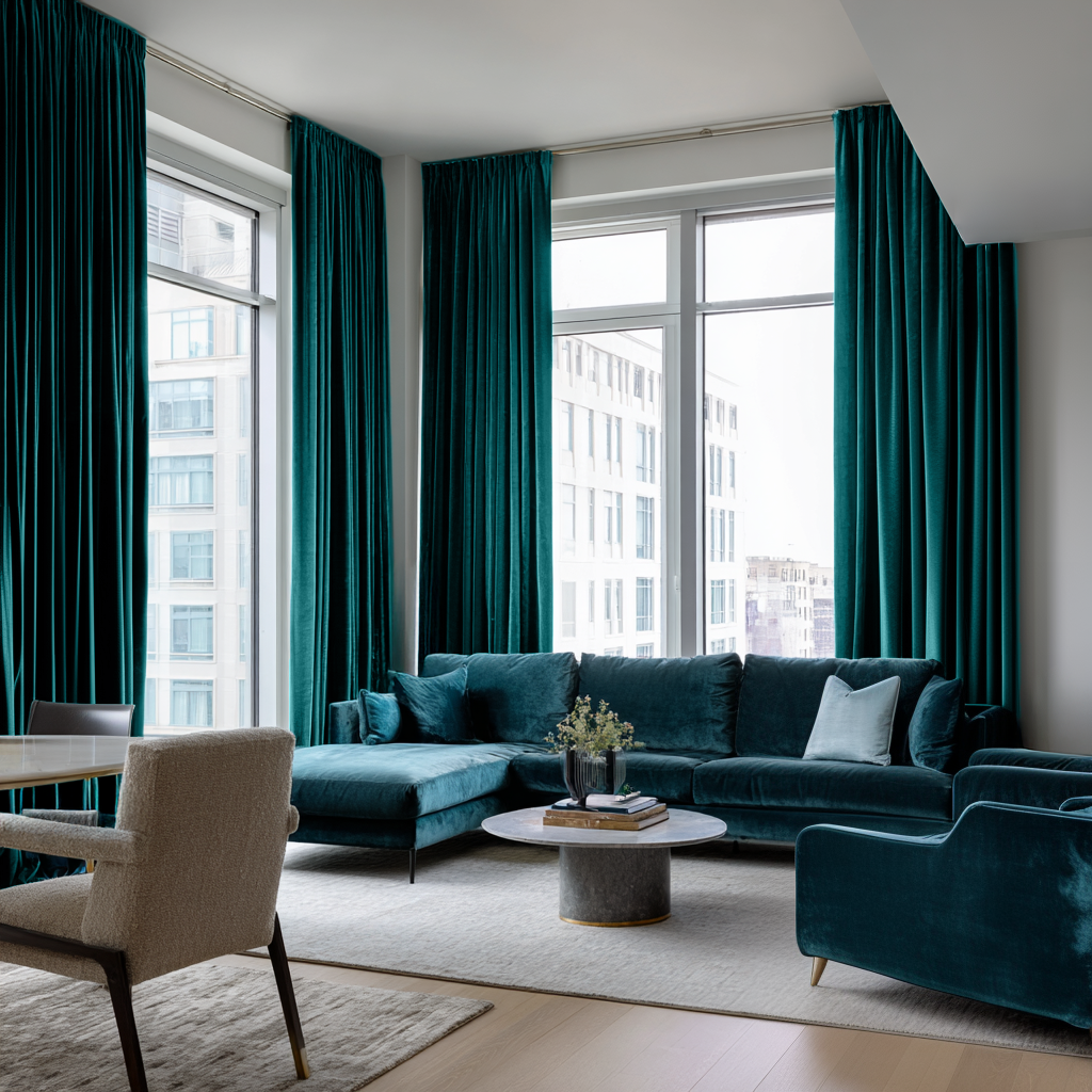 Teal Velvet Soundproof Blackout Curtains with Multitape