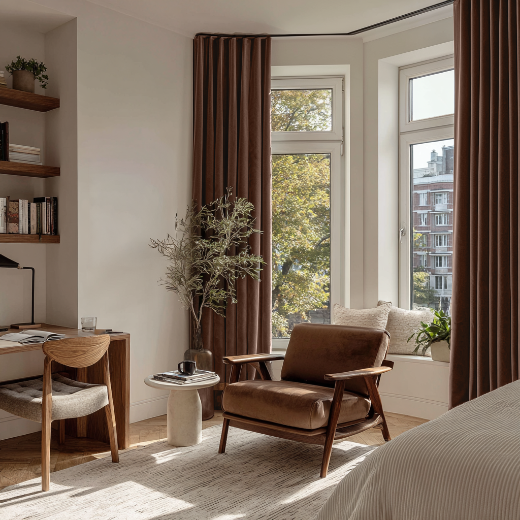 Chocolate Brown Velvet Soundproof Curtains with Multitape