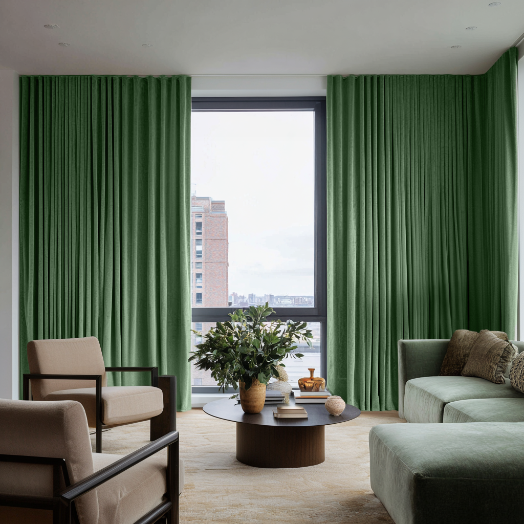 Fern Green Velvet Soundproof Curtains with Multitape
