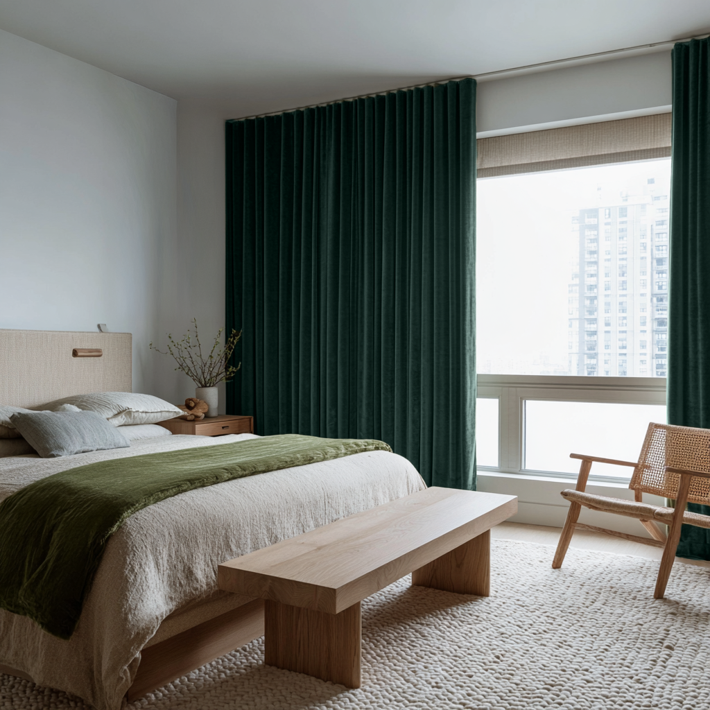 Hunter Green Velvet Soundproof Curtains with Multitape