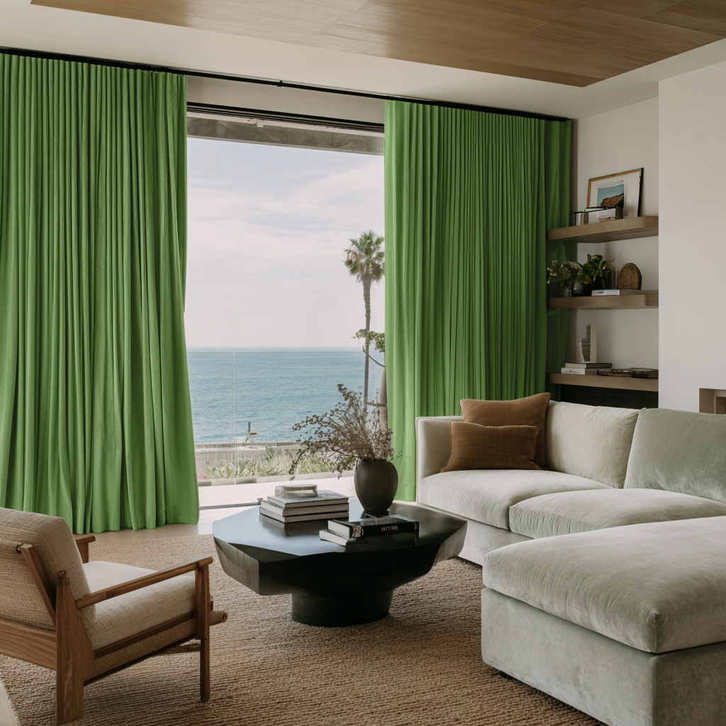 Light Green Velvet Soundproof Curtains with Multitape