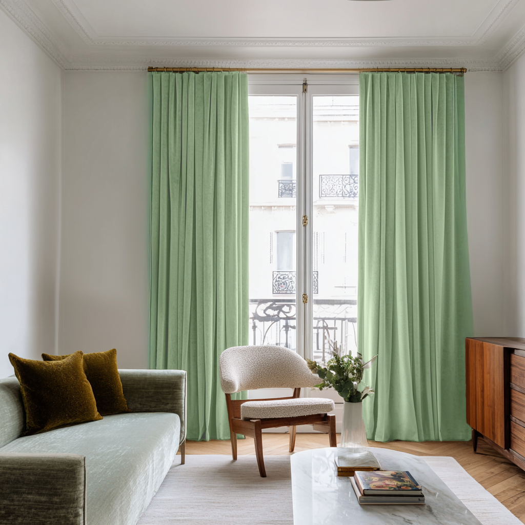 Lime Green Velvet Soundproof Curtains with Multitape