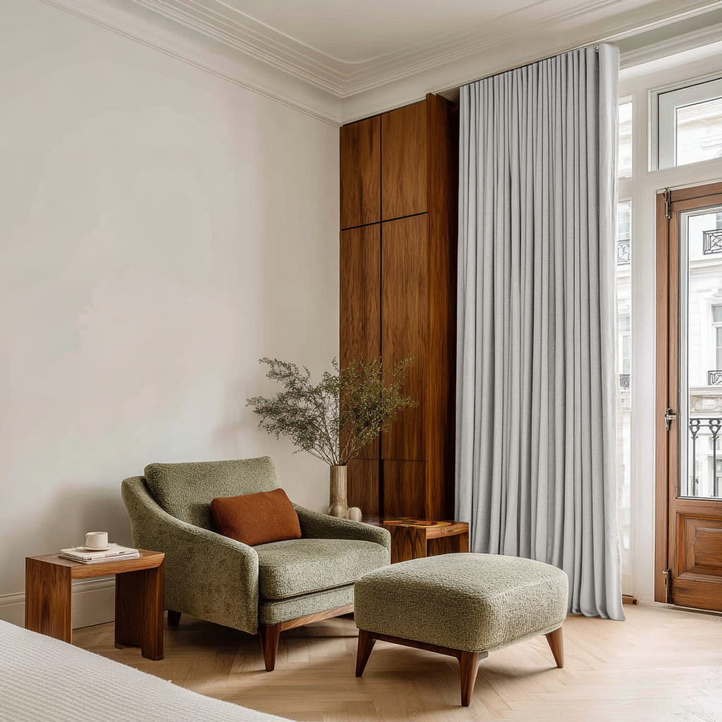 Off-White Velvet Soundproof Curtains with Multitape