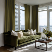 Olive Green Velvet Soundproof Curtains with Multitape