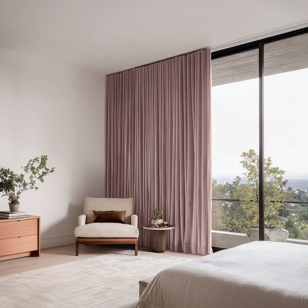 Pink Velvet Soundproof Curtains with Multitape
