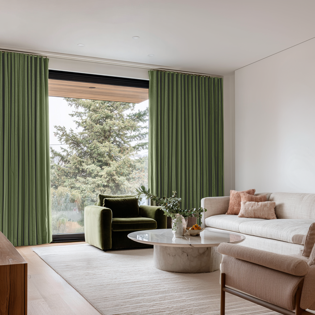 Sage Green Velvet Soundproof Curtains with Multitape