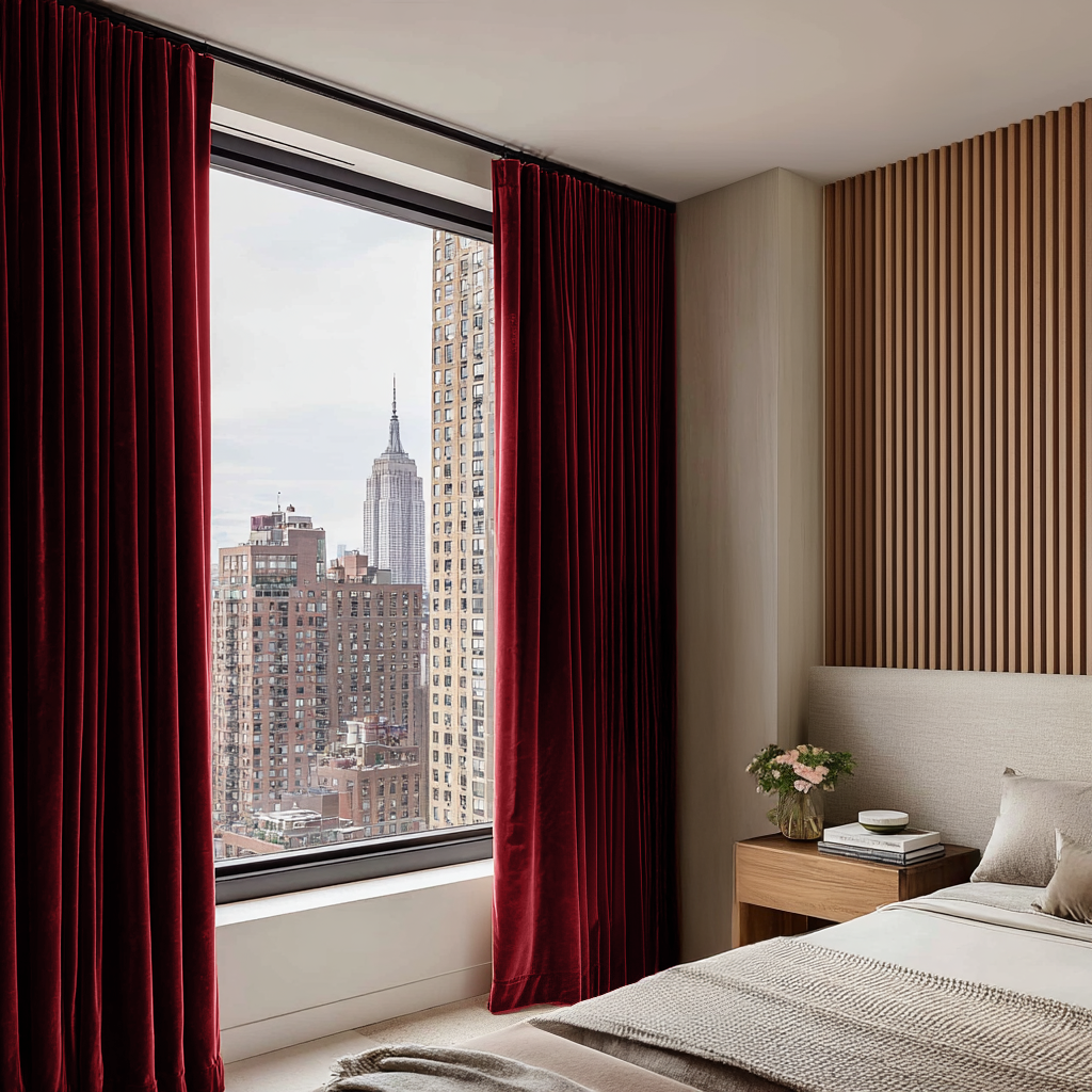 Classic Red Velvet Soundproof Curtains with Multitape