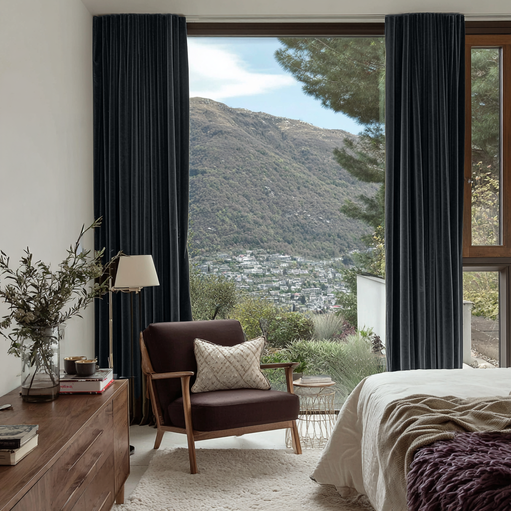 Dark Grey Velvet Soundproof Curtains with Multitape