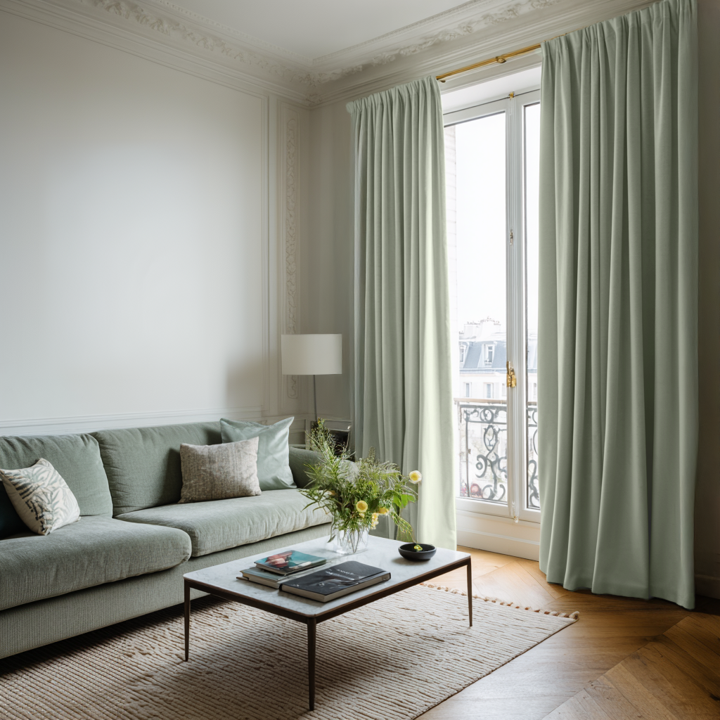 Mint Green Velvet Soundproof Curtains with Multitape