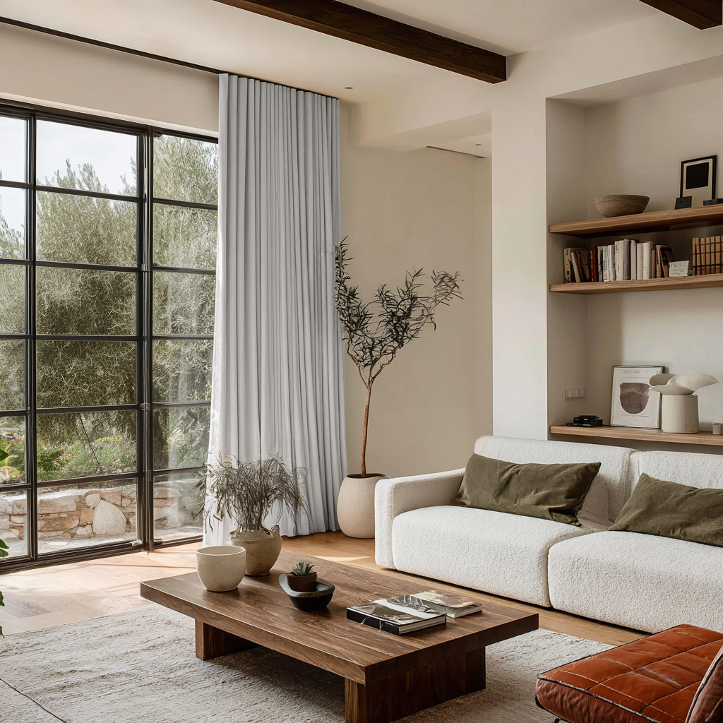 Off-White Velvet Soundproof Curtains with Multitape