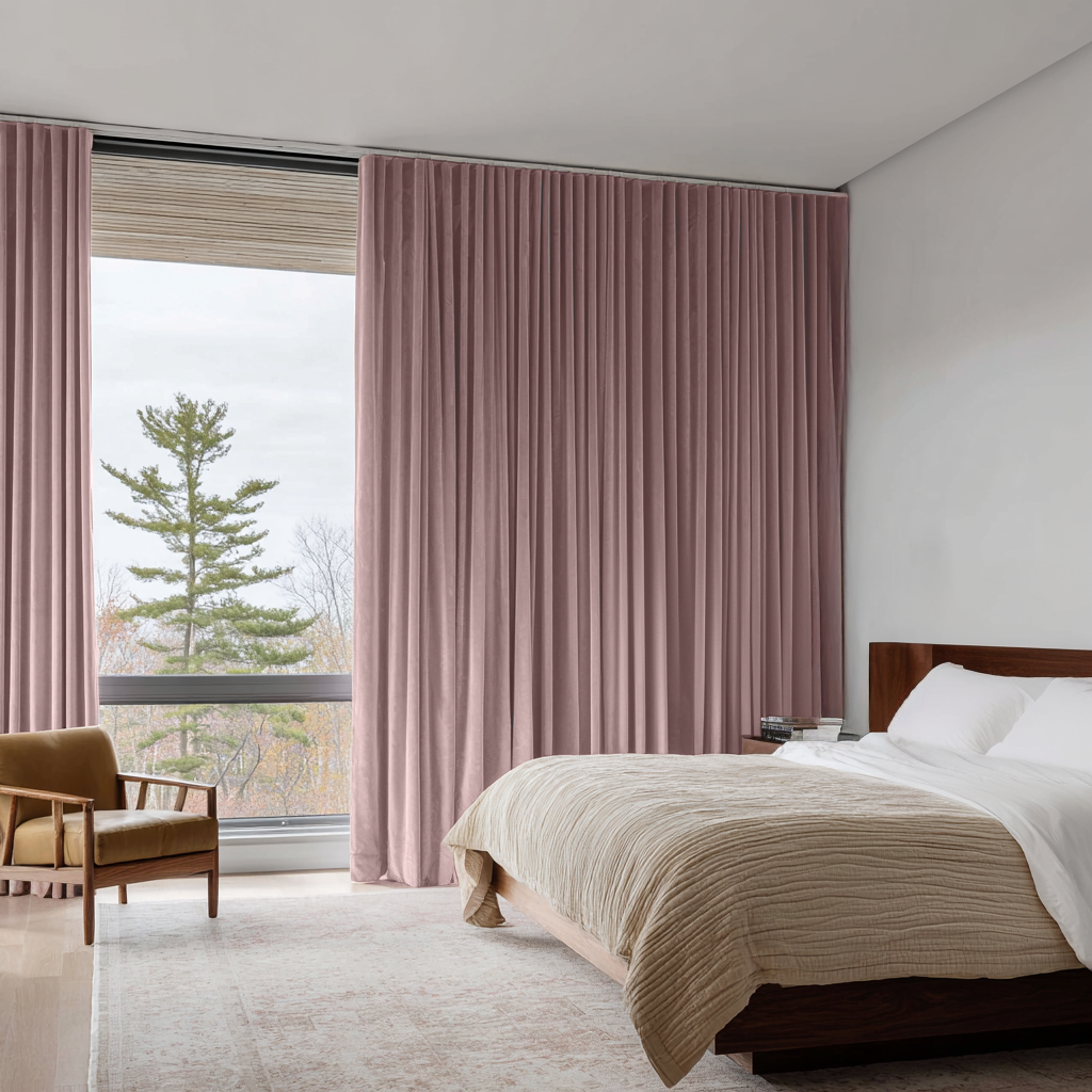 Pink Velvet Soundproof Curtains with Multitape