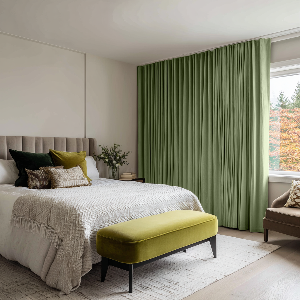Sage Green Velvet Soundproof Curtains with Multitape