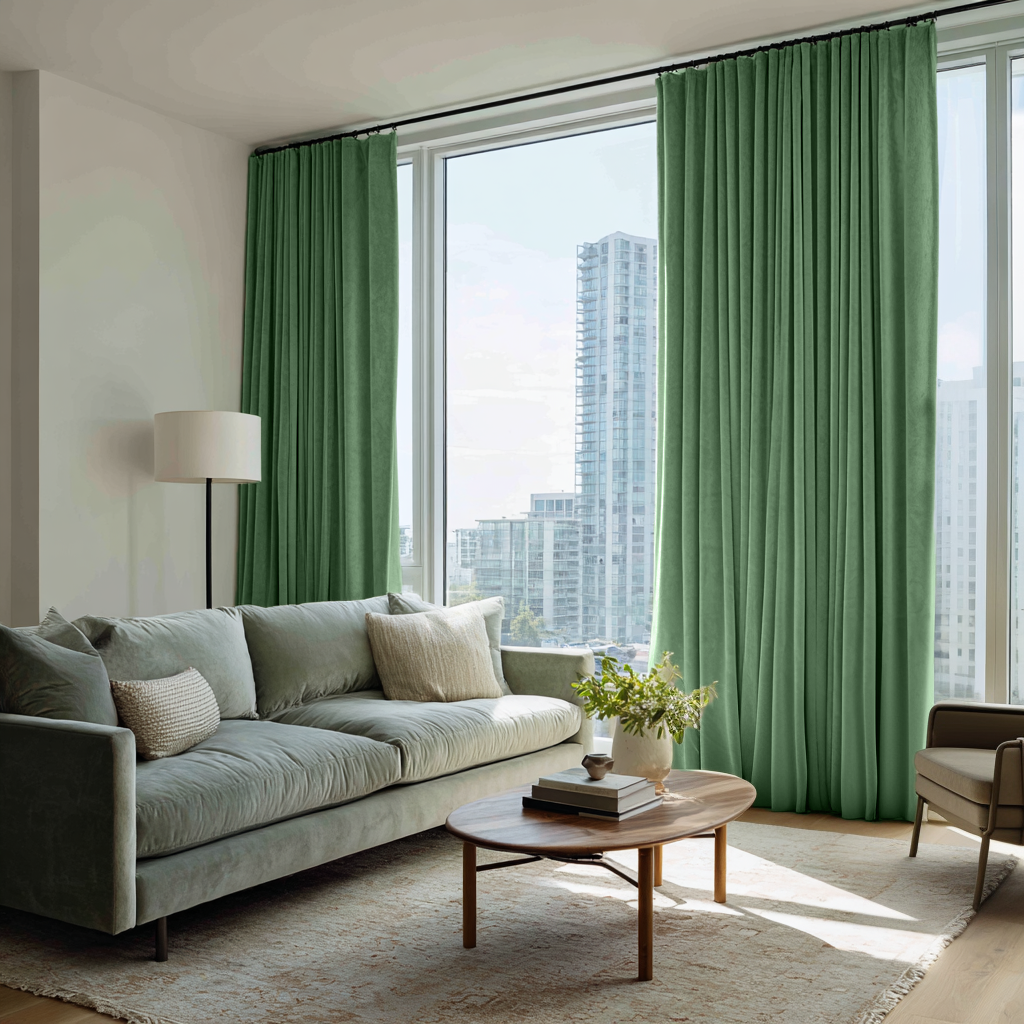 Fern Green Velvet Thermal Curtains with Multitape