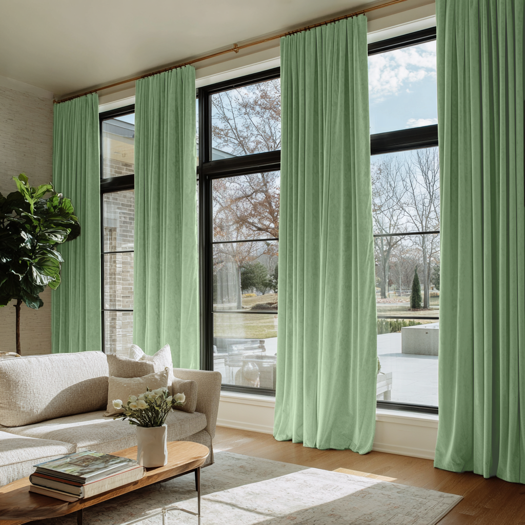 Lime Green Velvet Thermal Curtains with Multitape