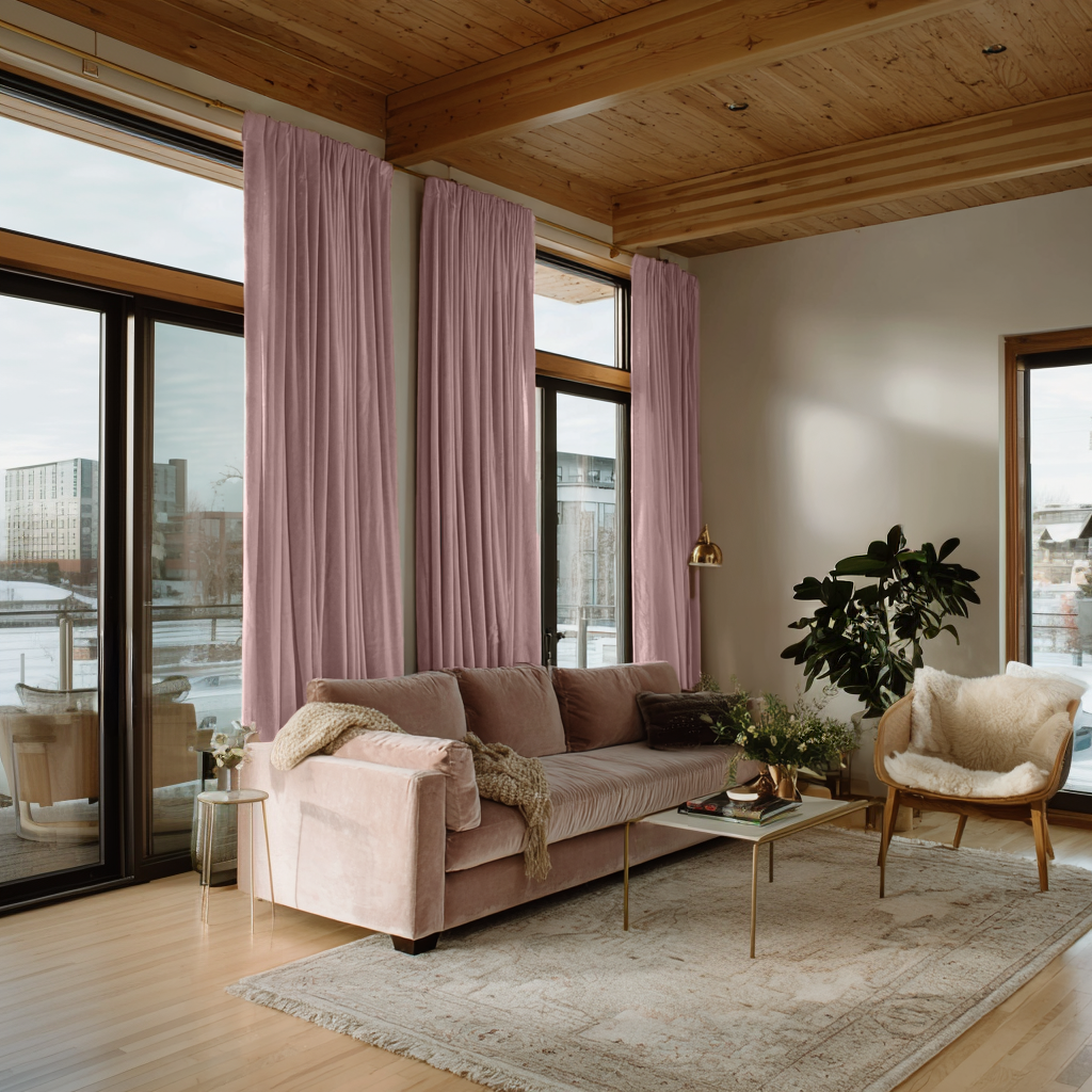 Pink Velvet Thermal Curtains with Multitape