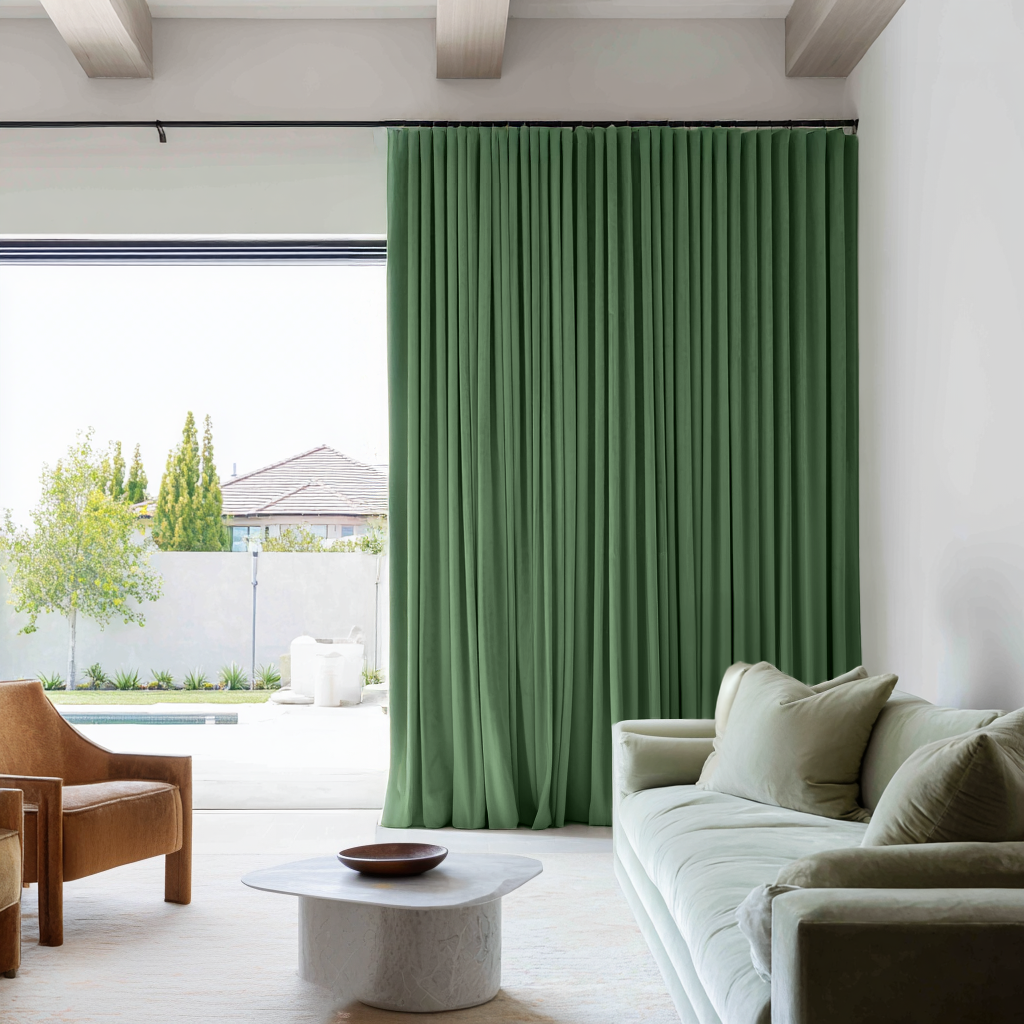 Fern Green Velvet Thermal Curtains with Multitape