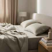 Ecru Beige Washed Linen Heavyweight Extra Deep Fitted Sheet Set