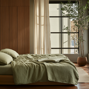 Olive Green Linen Extra Deep Fitted Sheet Set