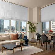 White Linen Roman Blinds - Blackout Lining