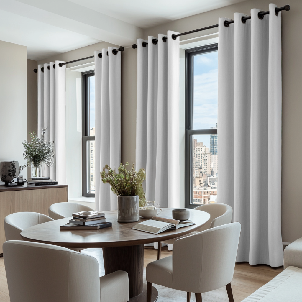 White Linen Eyelet Curtains - Blackout Lining