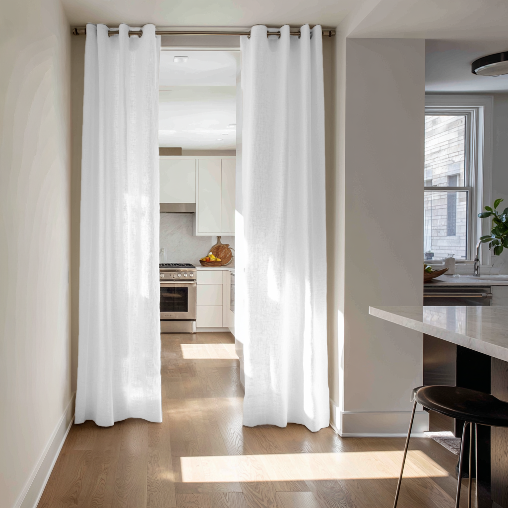 White Linen Doorway Curtains with Grommets