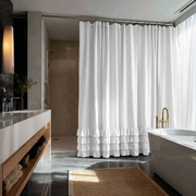 White Linen Ruffled Shower Curtain