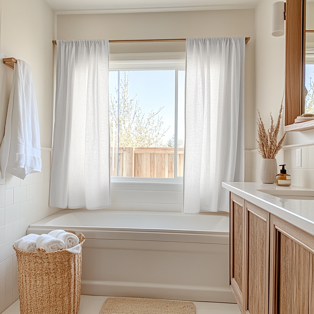 White Small Linen Bathroom Curtains