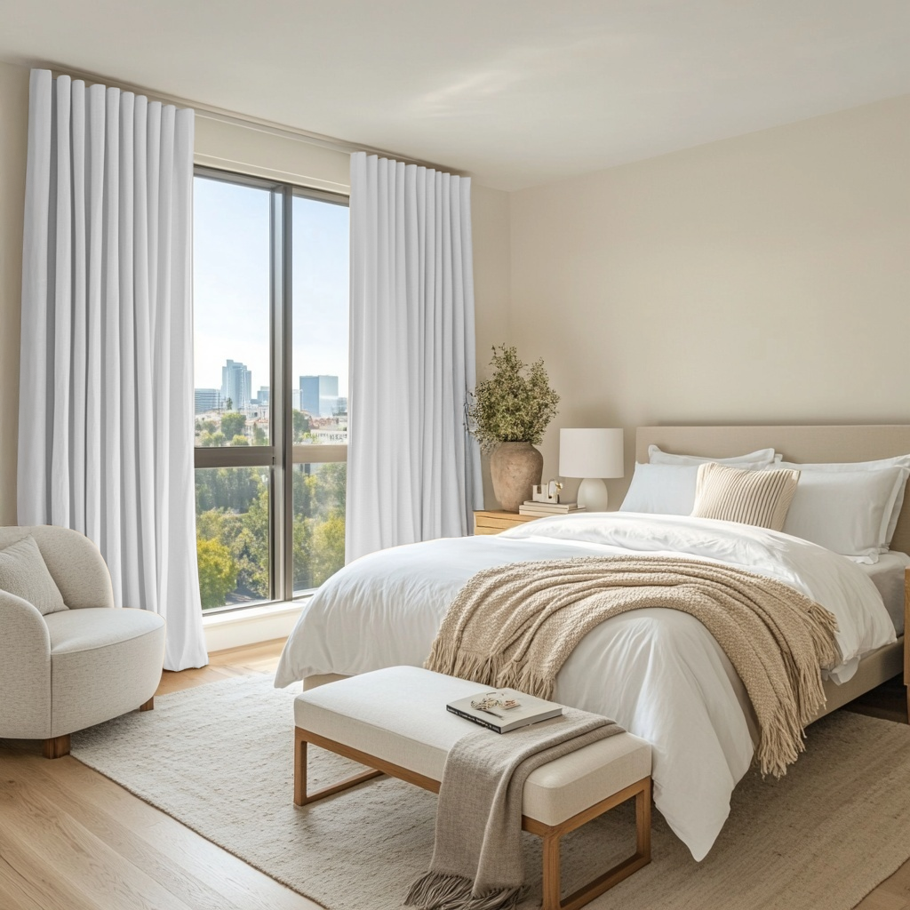 White Linen Thermal Curtains with Multitape