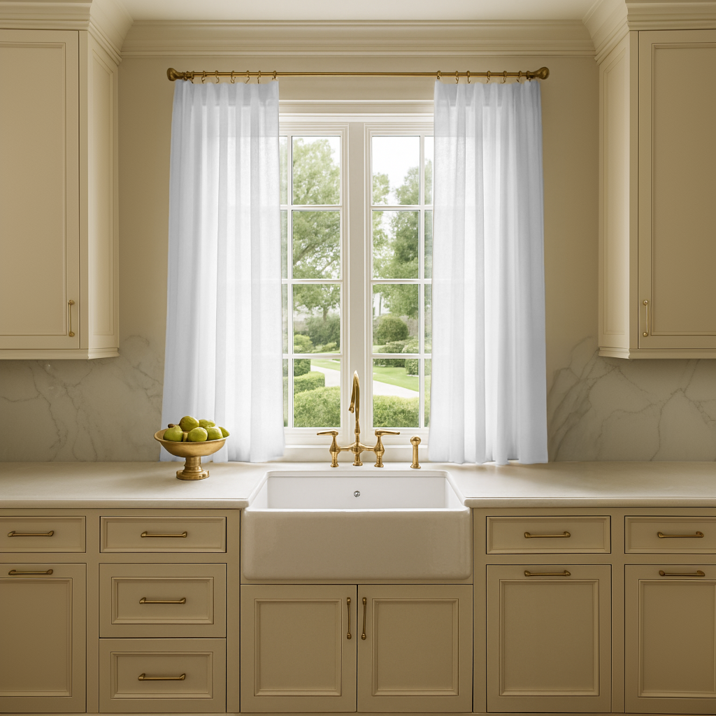 White Long Linen Kitchen Curtains