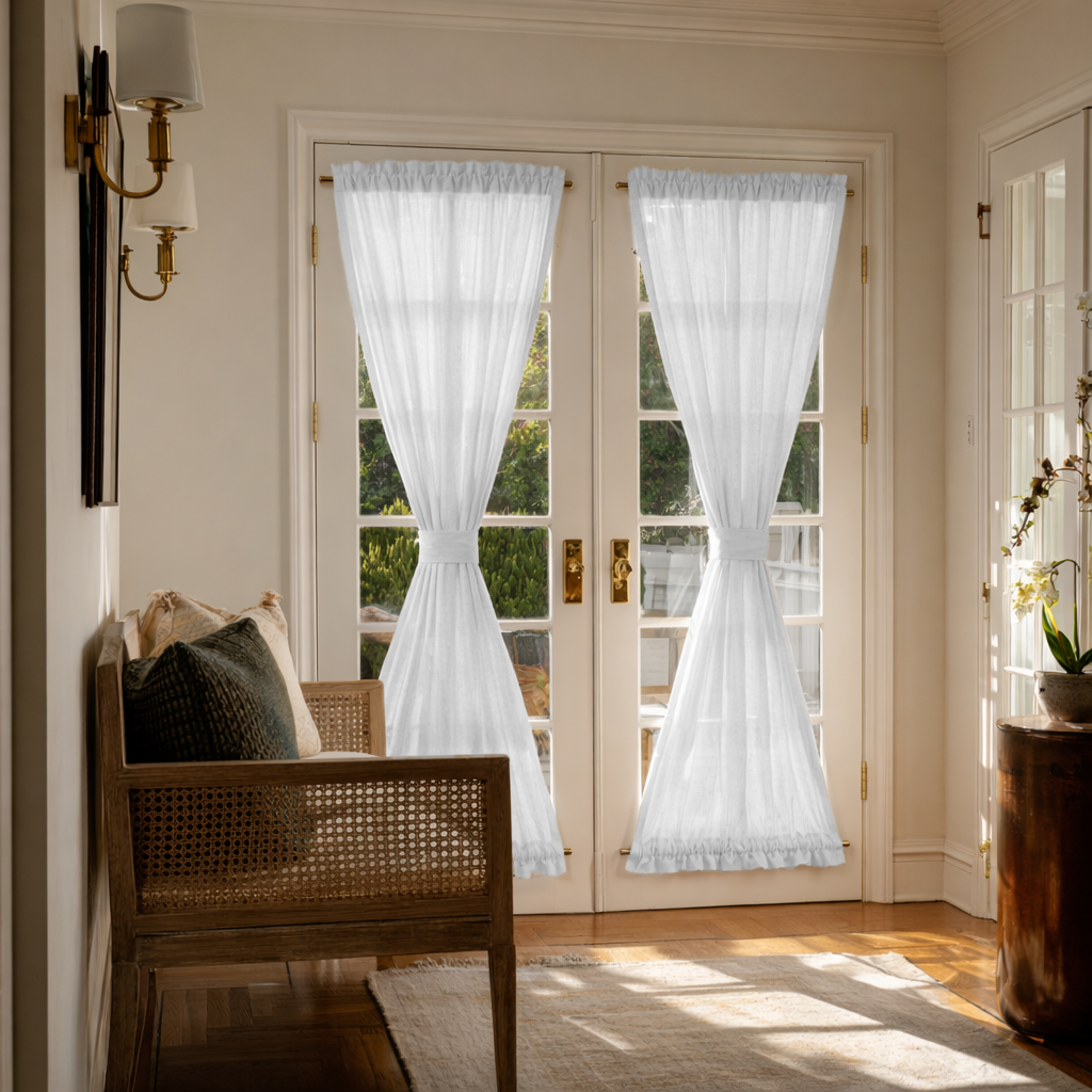 White Linen French Door Curtains