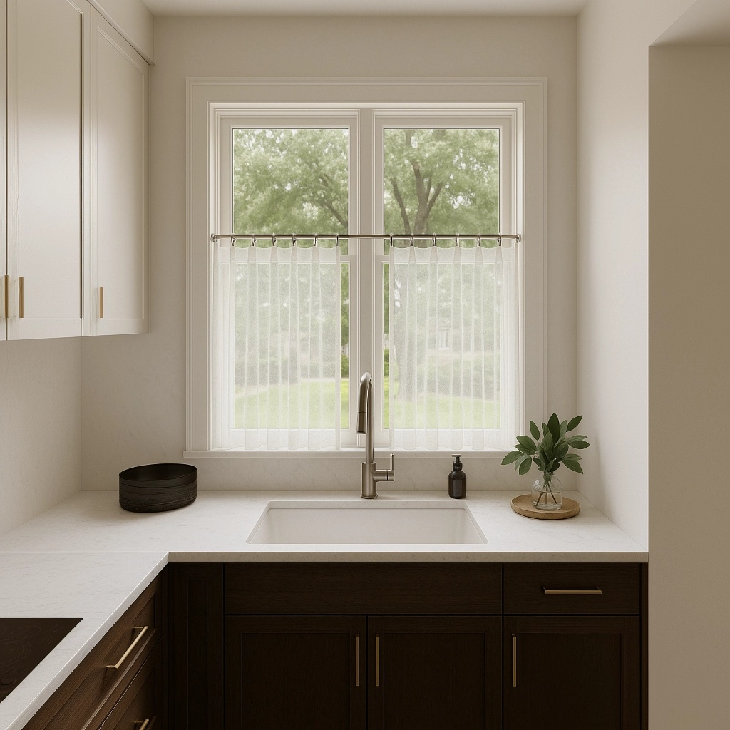 White Sheer Linen Kitchen Curtains