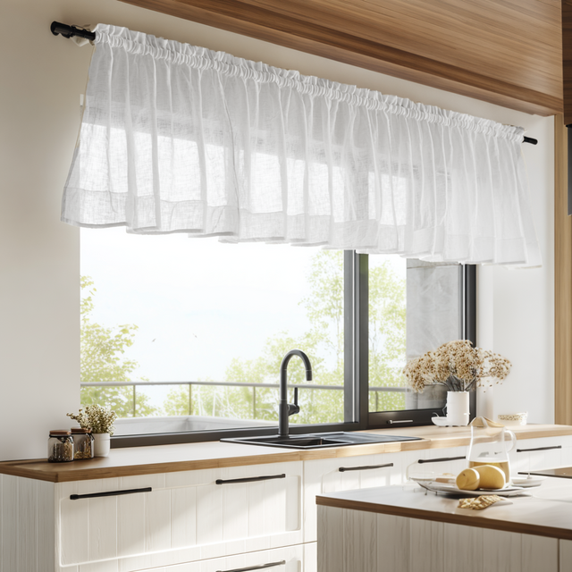 Country Style White Sheer Linen Valance – Rustic Farmhouse Kitchen ...