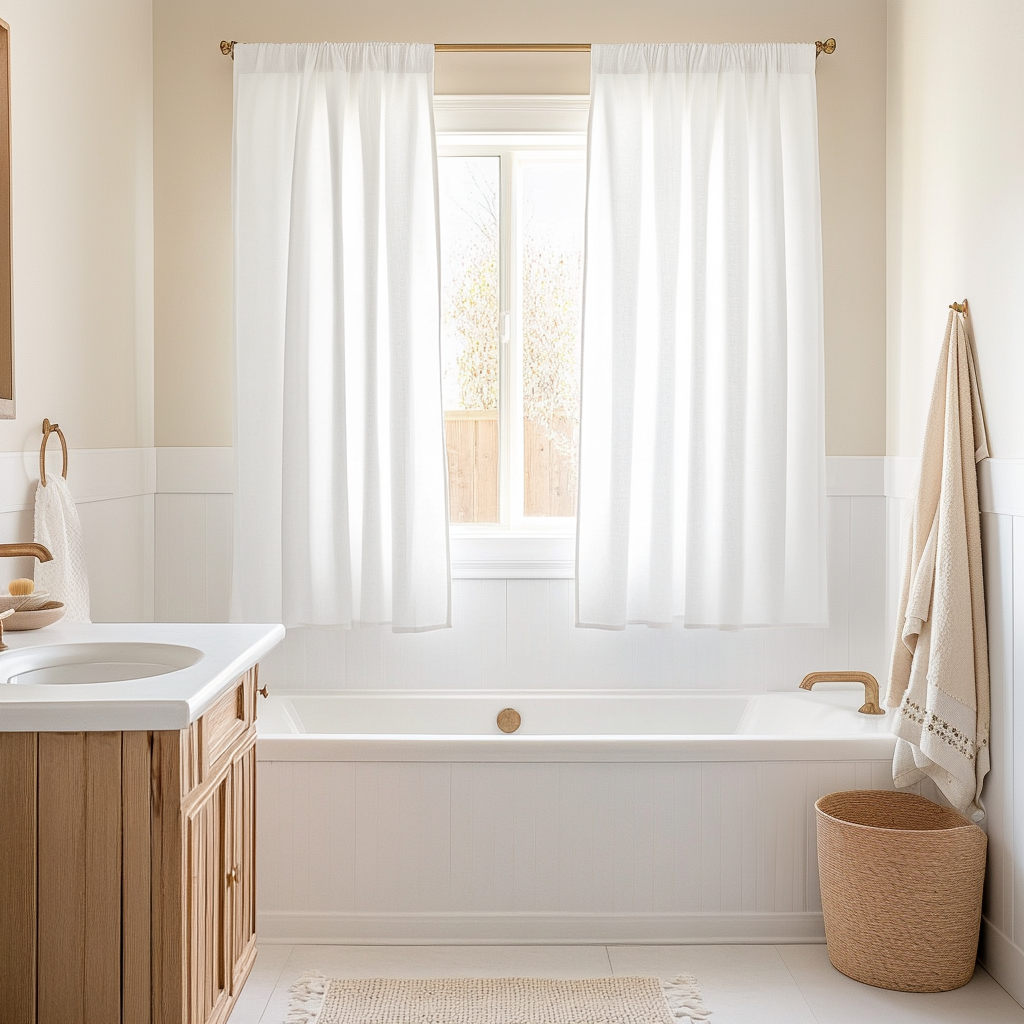 White Small Linen Bathroom Curtains