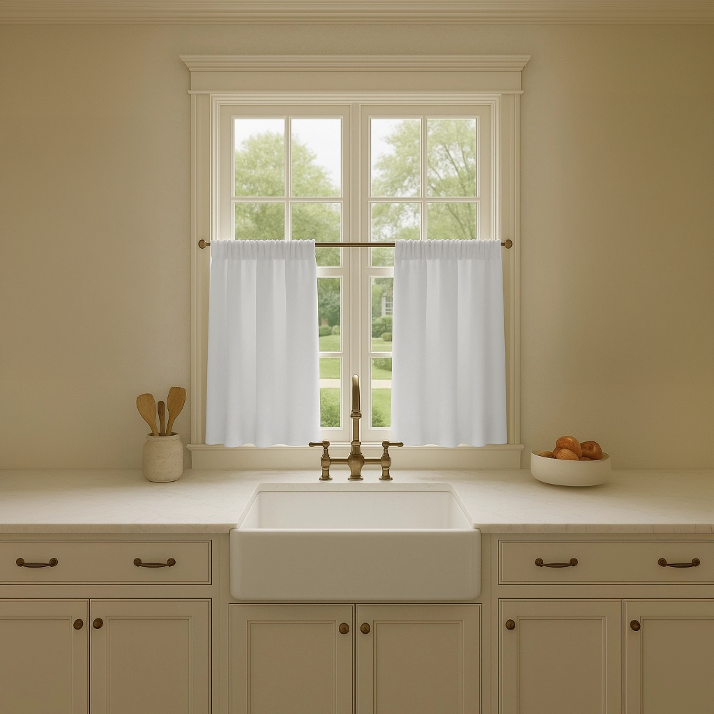 White Thermal Linen Kitchen Curtains