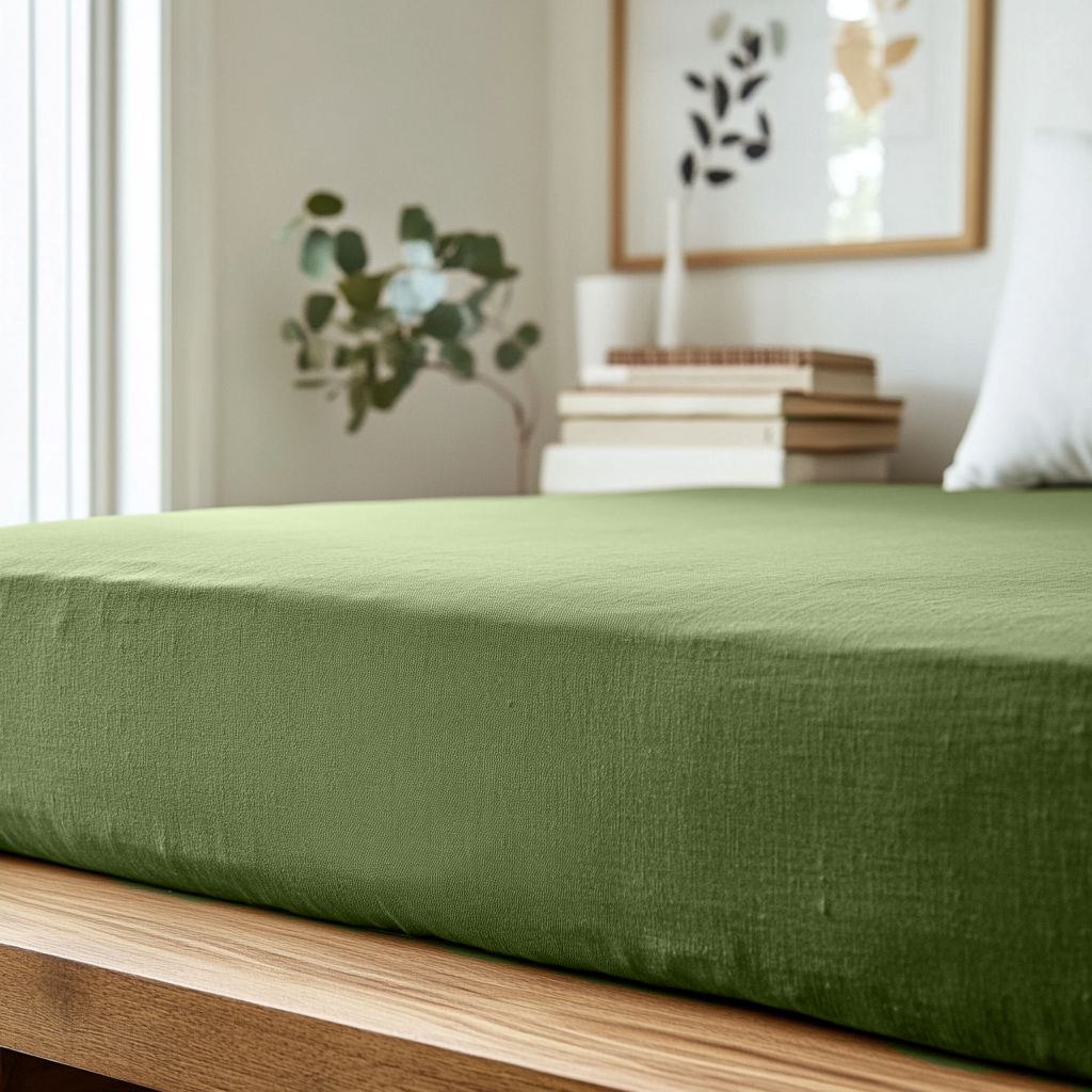 Forest Green Linen Fitted Sheet