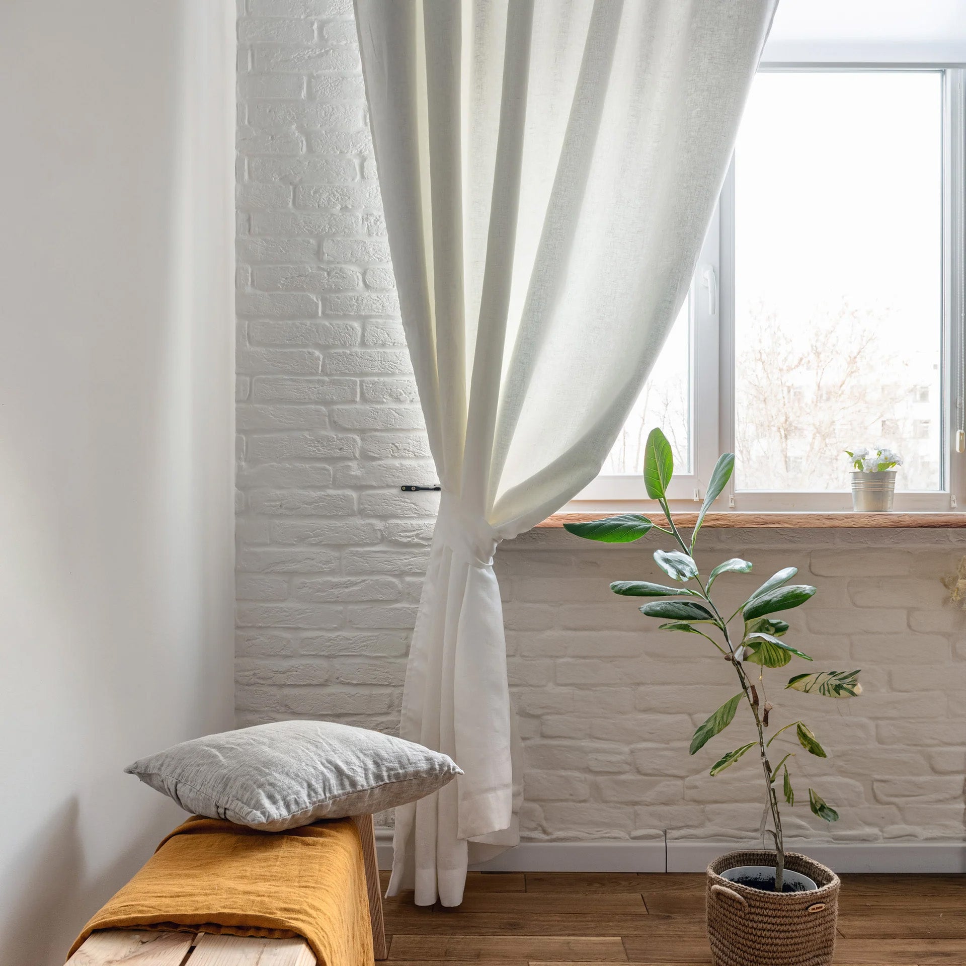 Linen Rod Pocket Curtain in White Color