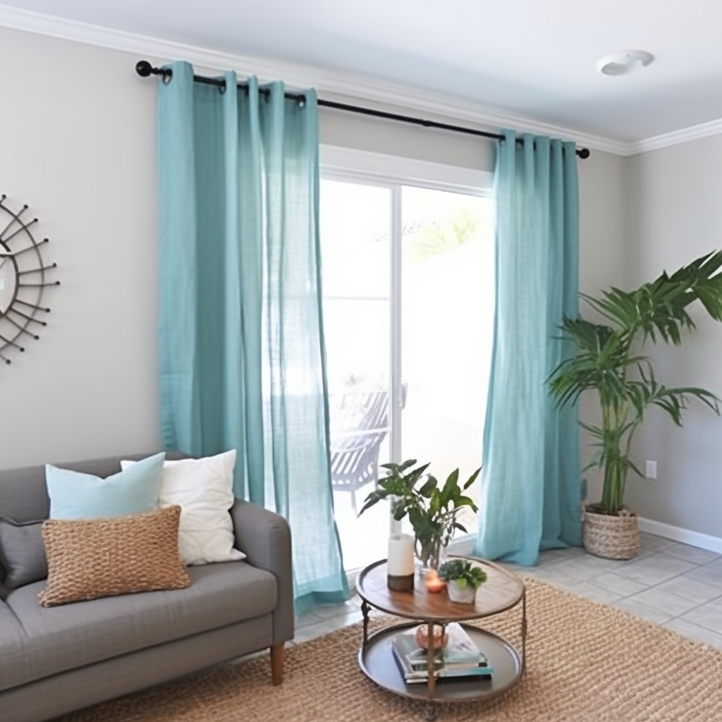 Aquamarine Blue Eyelet Linen Curtain - Custom Sizes & Colours