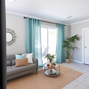 Aquamarine Blue Eyelet Linen Curtain - Custom Sizes & Colours