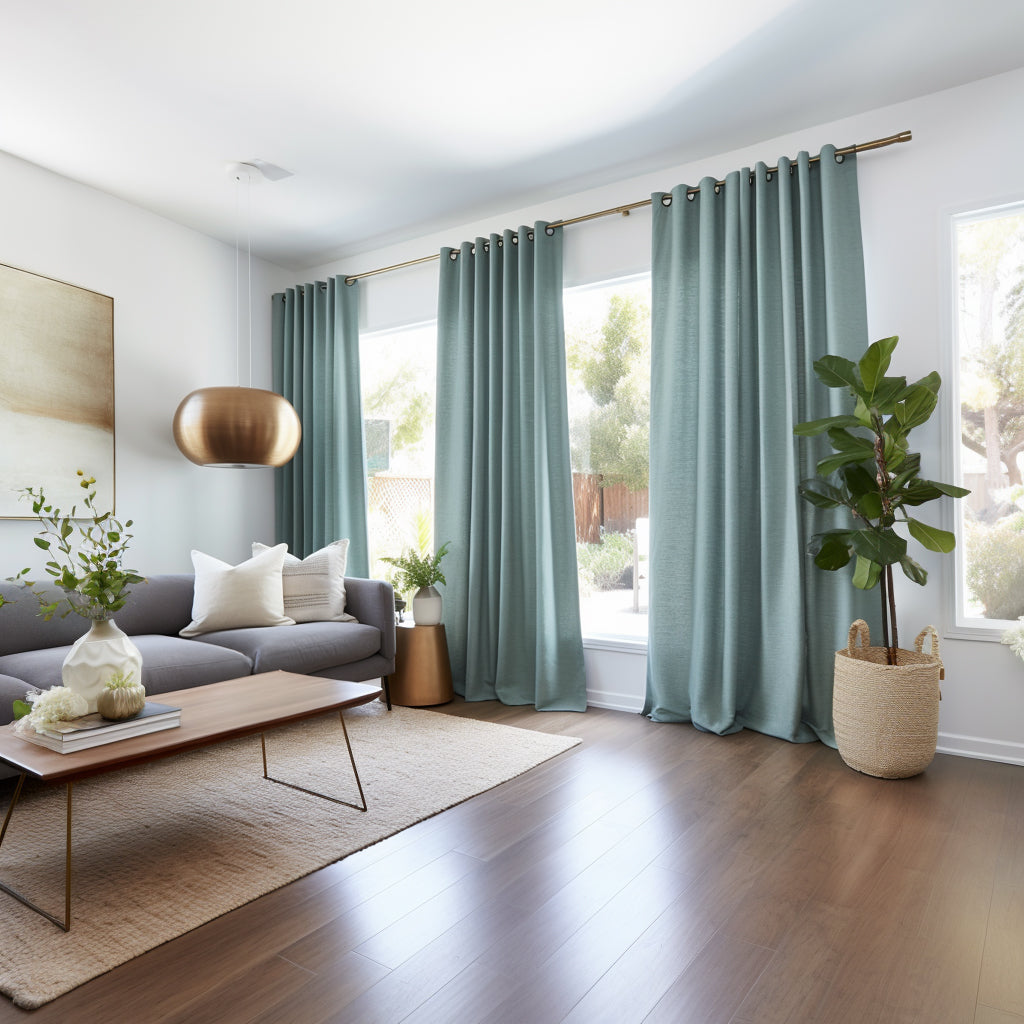 Aquamarine Blue Eyelet Linen Curtain with Blackout Lining - Custom Sizes & Colours