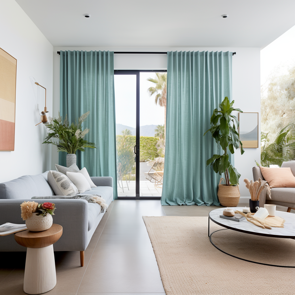 Aquamarine Blue Linen Back Tab Curtain with Cotton Lining - Custom Sizes & Colours